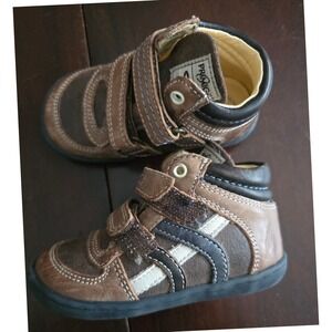 Primigi Kids Brown Leather High Top Sneakers Double Strap EU 21 Made in Bulgaria